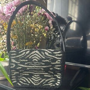 Elegant Black and White Beaded Shoulder Bag